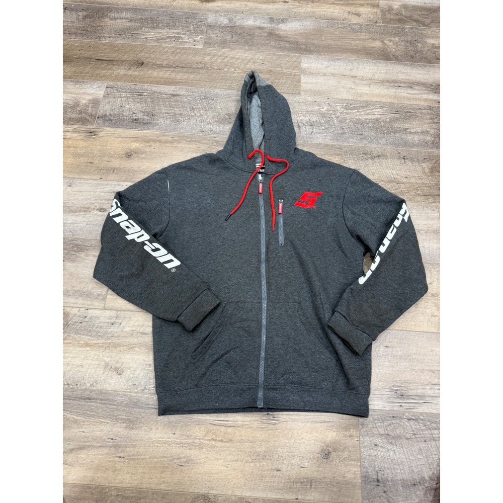 Snap-on Tools Mens Full Zip Hoodie Charcoal Grey Red Logo Fleece Sweatshirt MD